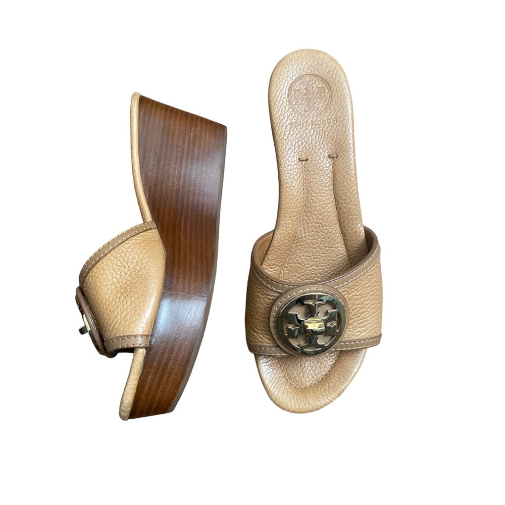 Tory Burch Brown Slide-On Wedge Sandals Sz 8 - Picture 2 of 5